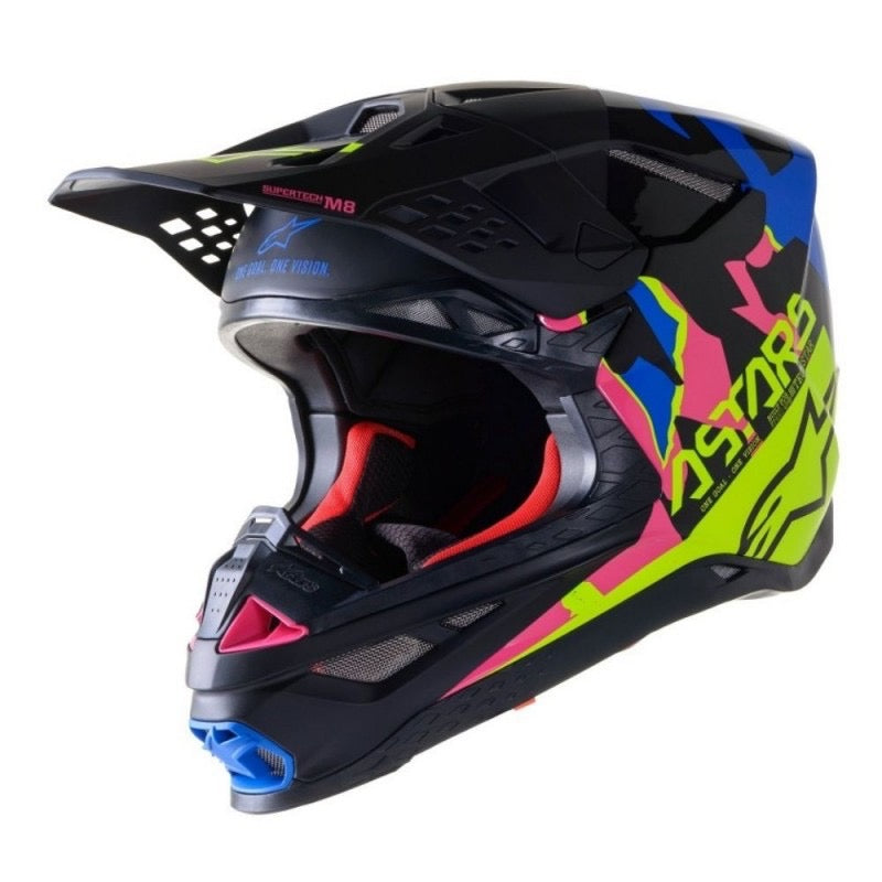 ALPINESTARS SUPERTECH S - M8 ECHO ECE NEGRO / AZUL / AMARILLO / ROSA FLUO M&G