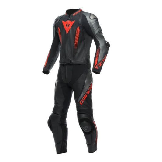 DAINESE LAGUNA SECA 5 2PCS LEATHER SUIT NEGRO / ANTRACITA / ROJO FLUOR